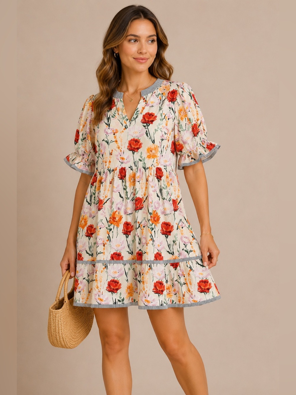 Floral Babydoll Dress Puff Sleeve Tiered Cottagecore Boho Spring Dress Boutique